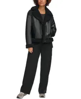 Levi's Women's Faux-Fur-Trimmed Faux-Leather Moto Jacket