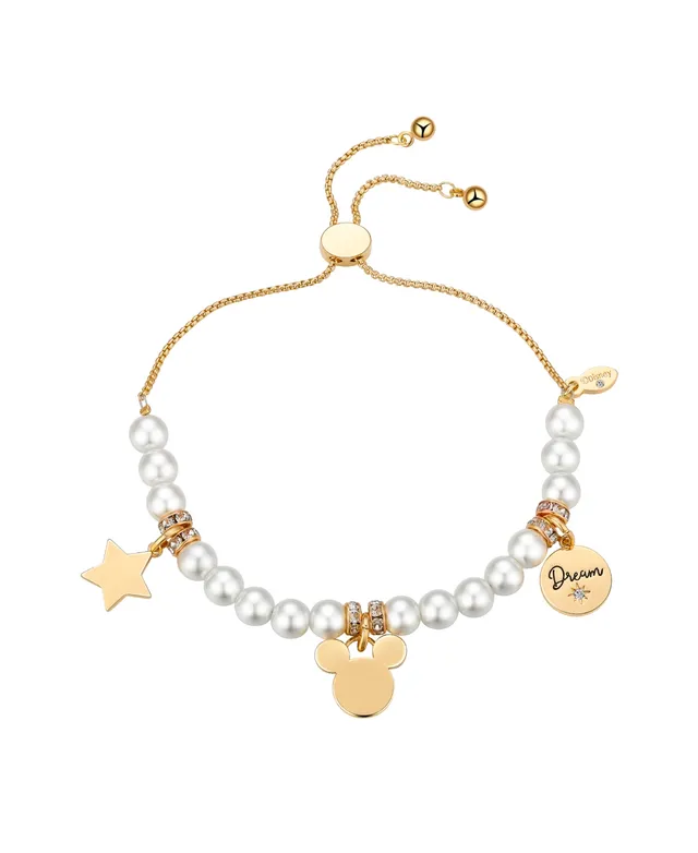 Disney Unwritten Glass White Imitation Pearl Gold-Plated Multi Charm  Bracelet