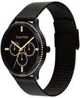 Calvin Klein Women's Multi-Function Black Stainless Steel Mesh Bracelet Watch 38mm