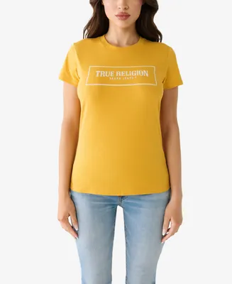 True Religion Women's Short Sleeve Crystal Box Arch Logo T-shirt