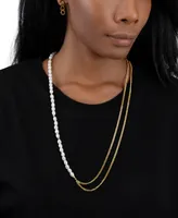 Adornia 14k Gold-Plated Curb Chain & Mother-of-Pearl Draping Asymmetrical Strand Necklace, 26" + 3" extender