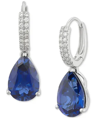 Grown With Love Lab-Grown Sapphire (8-1/8 ct. t.w.) & Diamond (1/4 ct. t.w.) Pear Dangle Hoop Earrings in 14k White Gold