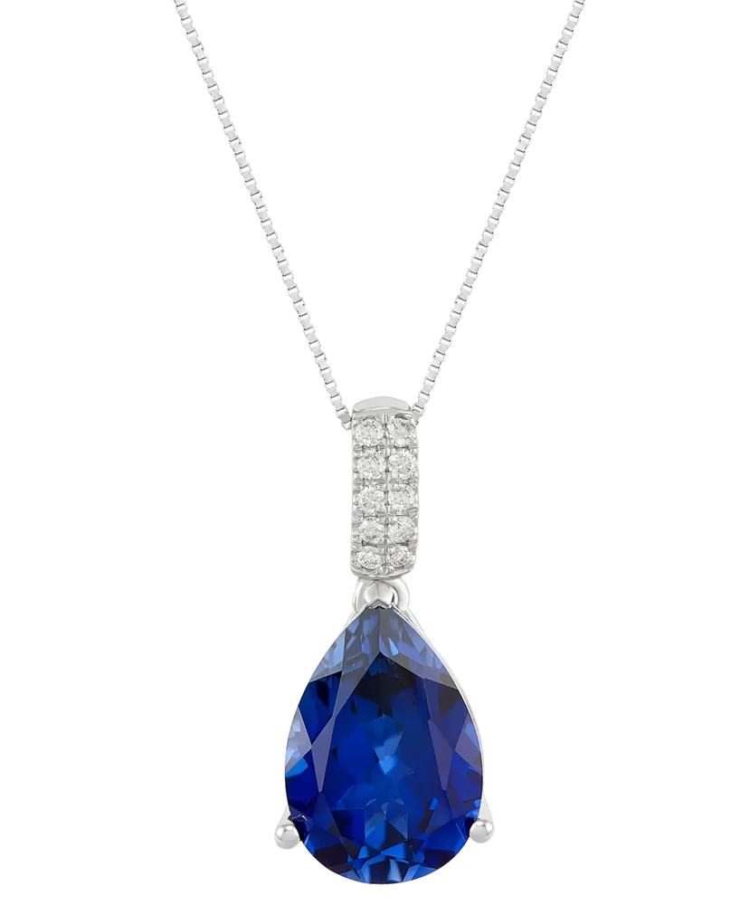 Grown With Love Lab Grown Sapphire (5 ct. t.w.) & Lab Grown Diamond (1/10 ct. t.w.) 18" Pendant Necklace in 14k White Gold