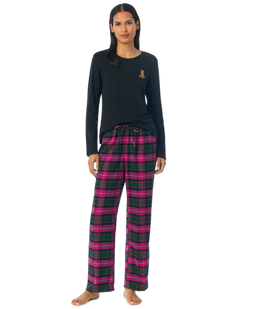 Lauren by Ralph Lauren soft knit long pajama set in pink