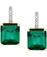 Grown With Love Lab Emerald (10 ct. t.w.) & Diamond (1/10 Drop Earrings 14k Gold