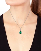 Brasilica by Effy Emerald (9/10 ct. t.w.) and Diamond (1/8 ct. t.w.) Drop Pendant in 14k White Gold, Created for Macy's