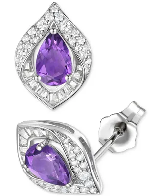 Amethyst (1-7/8 ct. t.w.) & Lab-Grown White Sapphire (1/5 Pear Halo Stud Earrings Sterling Silver (Also Additional Gemstones)