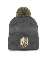 Men's Fanatics Charcoal Vegas Golden Knights Authentic Pro Home Ice Cuffed Knit Hat with Pom