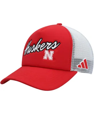 Men's adidas Scarlet Nebraska Huskers Script Trucker Snapback Hat