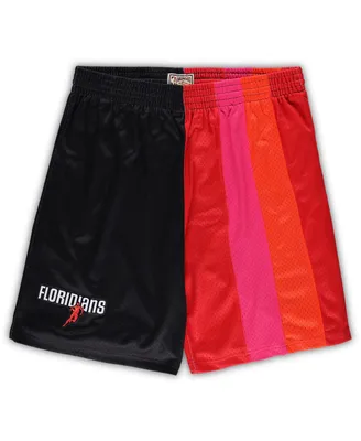 Men's Mitchell & Ness Black, Red Miami Heat Big Tall Hardwood Classics Split Swingman Shorts