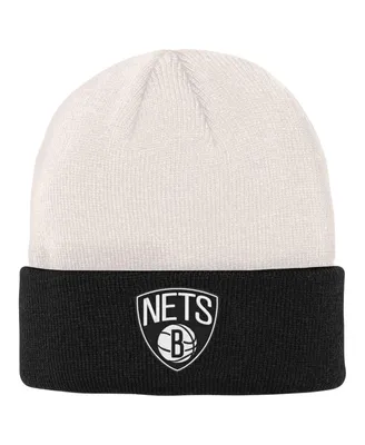 Big Boys and Girls Cream, Black Brooklyn Nets Bone Crown Cuffed Knit Hat