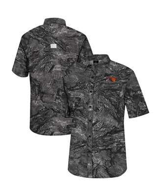 Men's Colosseum Charcoal Oregon State Beavers Realtree Aspect Charter Full-Button Fishing Shirt