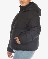 White Mark Plus Hooded Bomber Puffer Coat