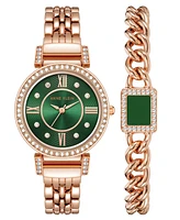 Anne Klein Women's Three Hand Quartz Rose Gold-tone Alloy with Green Dial Watch Set, 31mm