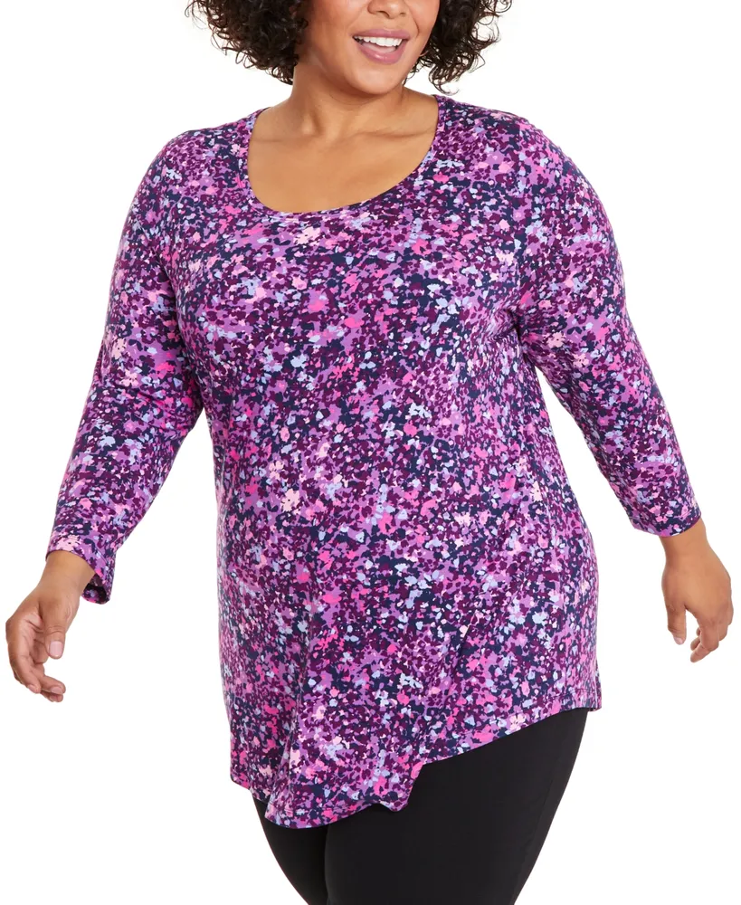Jm Collection Plus Size Garden Print V-Neck Top, Created for Macy's