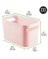 mDesign Deep Plastic Bath Storage Bin with Handles, 10" Long, 4 Pack, Light Pink