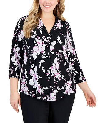Jm Collection Plus Floral-Print Top, Created for Macy's