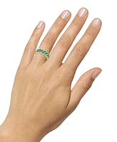 Lab-Grown Emerald (3/4 ct. t.w.) & Lab-Grown White Sapphire (3/8 ct. t.w.) Diagonal Row Statement Ring in 14k Gold-Plated Sterling Silver