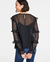 On 34th Women's Sheer Ruffle-Trim Top, Created for Macy's