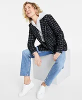On 34th Women's Metallic Plaid Tweed Blazer, Created for Macy's