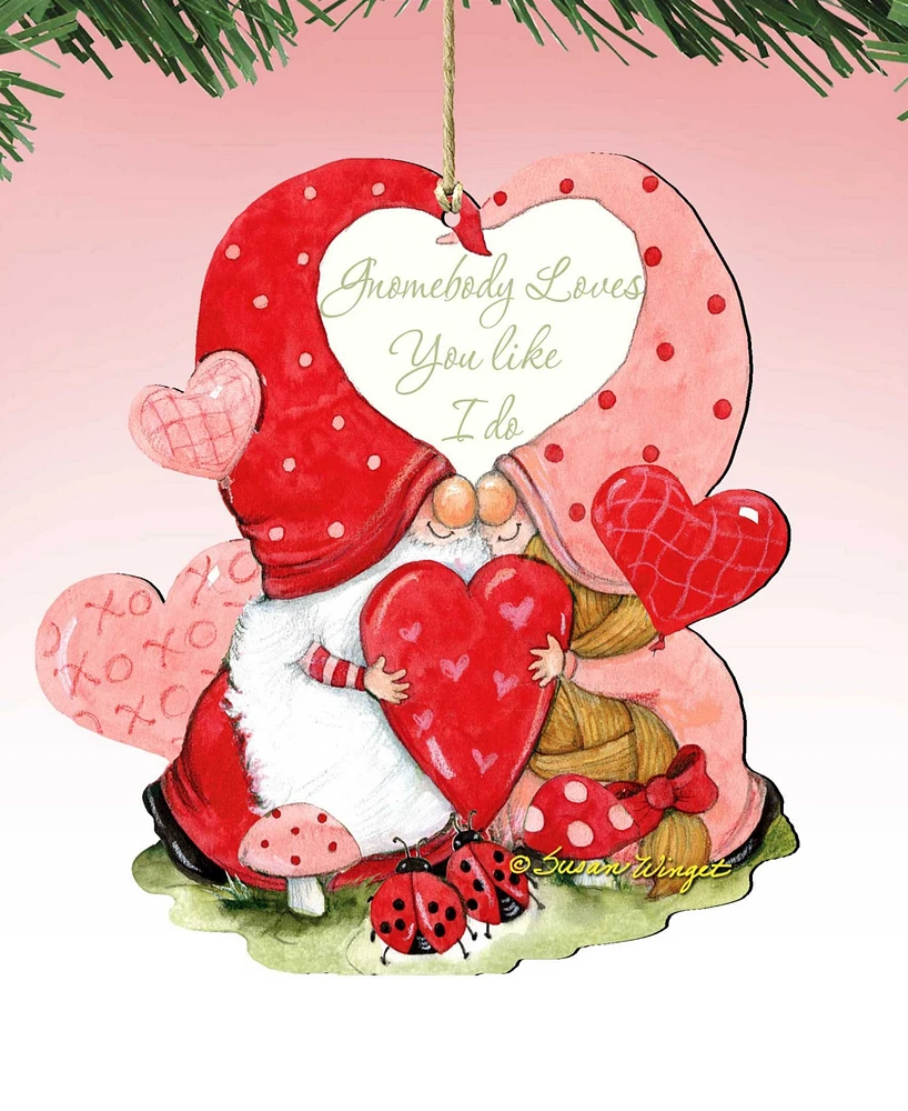 Designocracy Holiday Wooden Ornaments Valentine Gnomes Home Decor Set of 2 S. Winget