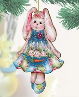 Designocracy Holiday Wooden Ornaments Pocketful of Bunnies Home Decor Set of 2 J. Mills-Price