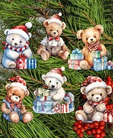 Designocracy Christmas Teddy Bear Christmas Wood Clip-On Ornaments Set of 6 G. DeBrekht