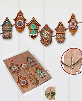 Designocracy Miniature Clock Christmas Wooden Clip-On Ornaments Set of 6 G. DeBrekht