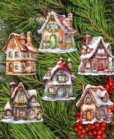 Designocracy Christmas Houses Decorative Wooden Clip-On Ornaments Set of 6 G. DeBrekht