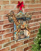 Designocracy Carousel Giraffe Christmas Wooden Door Decor Wall Decor G. DeBrekht