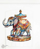 Designocracy Carousel Elephant Christmas Door Decor Wooden Wall Decor G. DeBrekht