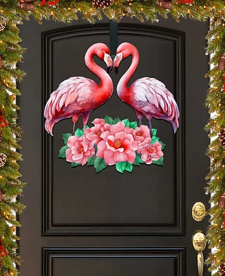 Designocracy Holiday Wall Decor Door Decor Flamingos in Love Wooden G. DeBrekht