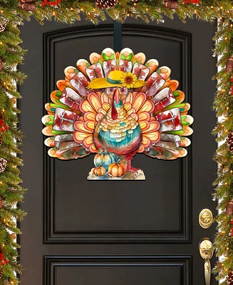 Designocracy Holiday Door Decor Wooden Door Hanger Autumn Turkey G. DeBrekht