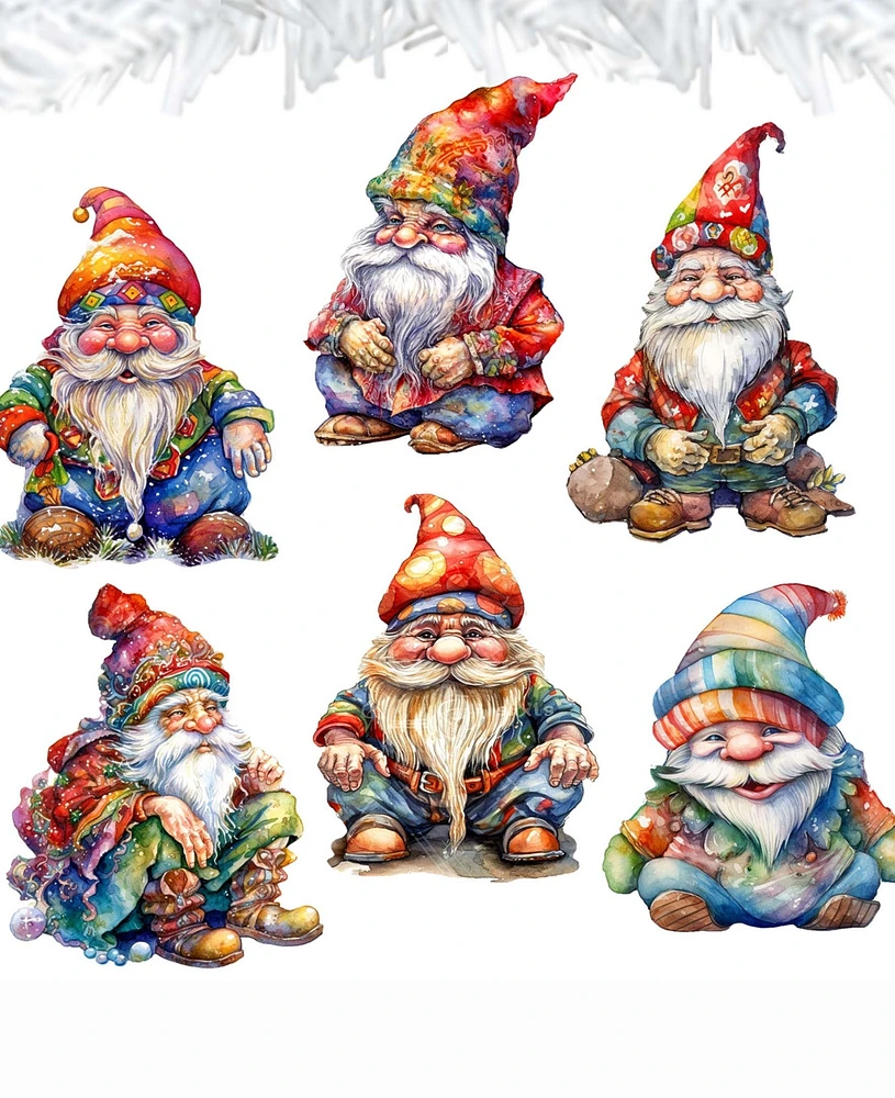 Designocracy Christmas Garden Gnomes Christmas Wood Clip-On Ornaments Set of 6 G. DeBrekht