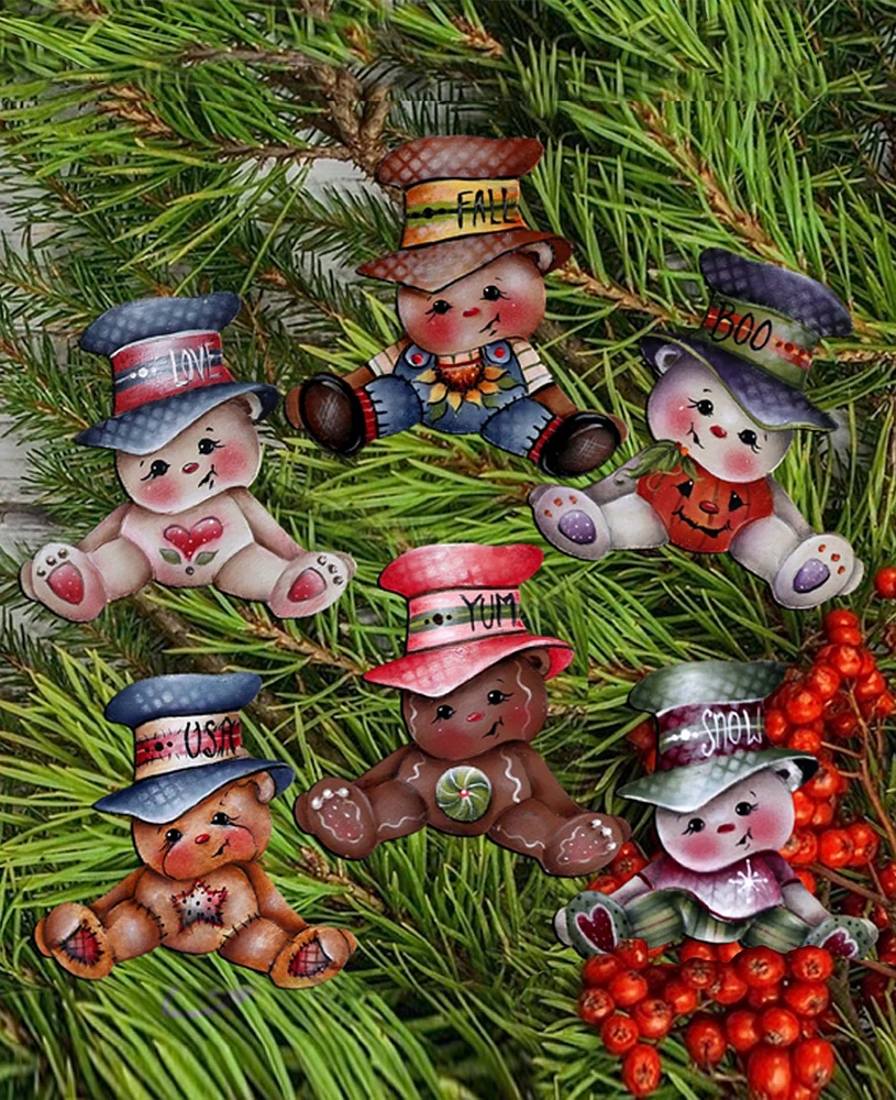 Designocracy Big Hat Brigade Christmas Wooden Clip-On Ornaments Set of 6 J. Mills-Price