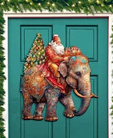 Designocracy Santa on Elephant Christmas Wooden Door Decor Wall Decor G. DeBrekht