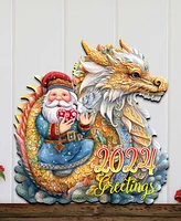 Designocracy Santa with Dragon Christmas Wooden Door Decor Wall Decor G. DeBrekht