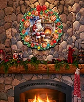 Designocracy Santa at the Fireplace Wreath Christmas Wooden Door Hanger Door Decor G. DeBrekht