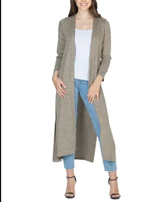24seven Comfort Apparel Women's Long Duster Open Front Knit Cardigan Jacket