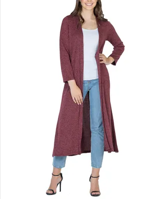 24seven Comfort Apparel Women's Long Duster Open Front Knit Cardigan Jacket
