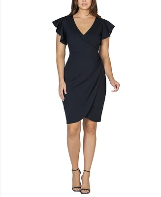 24seven Comfort Apparel Women's V-neck Ruffle Sleeve Knee Length Dress