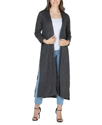 24seven Comfort Apparel Women's Long Duster Open Front Knit Cardigan Jacket