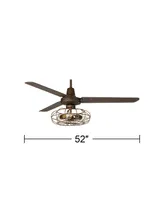 52" Plaza Industrial Vintage Indoor Ceiling Fan with Led Light Remote Control Oil Rubbed Bronze Cage for Living Room Kitchen House Bedroom Kids Room F