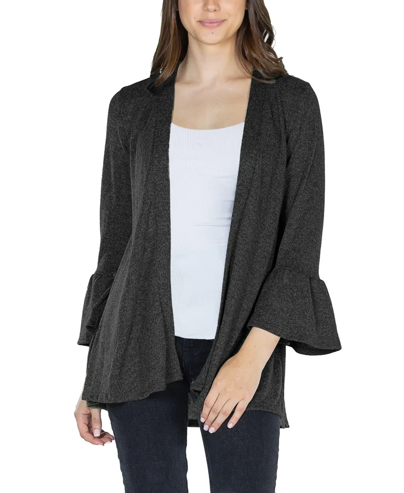 24seven Comfort Apparel Women's Three Quarter Bell Sleeve Open Cardigan Jacket