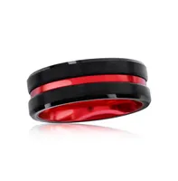 Black & Red Stripe Tungsten Ring - Matte Polished