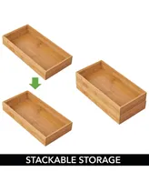 mDesign Stackable 12" Long Wooden Bamboo Drawer Organizer - 2 Pack, Natural Wood