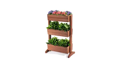 3-Tier Raised Garden Bed with Detachable Ladder and Adjustable Shelf
