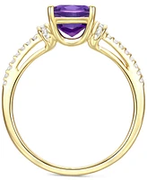 Amethyst (1-1/3 ct. t.w.) & Lab-Grown White Sapphire (1/4 Cushion Ring 14k Gold-Plated Sterling Silver (Also Additional Gemstones)