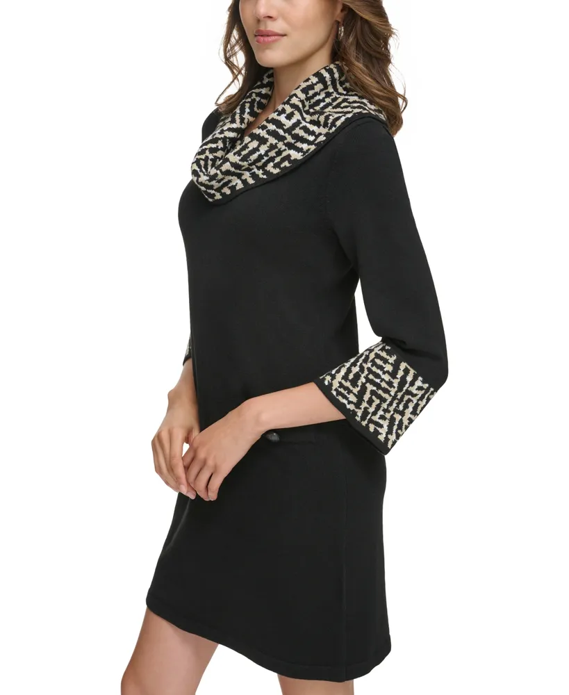 Jessica Howard Petite Contrast Cowlneck Sweater Dress