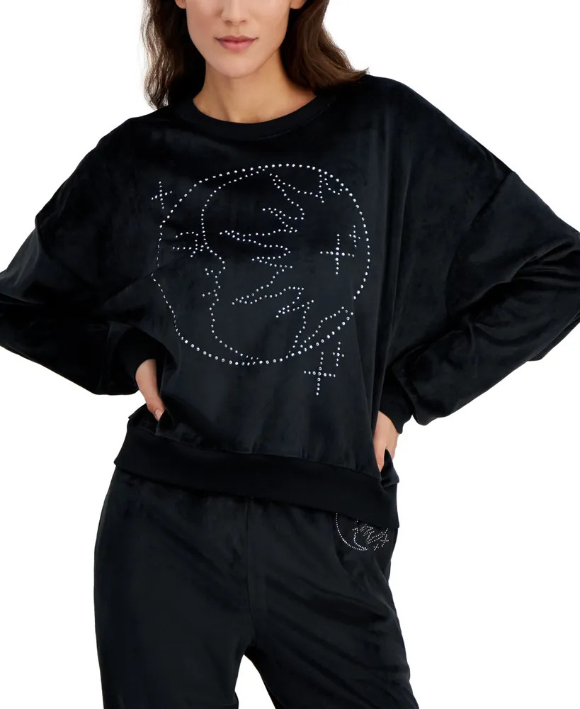 Grayson Threads, The Label Juniors' Celestial-Print Velour Sweatshirt